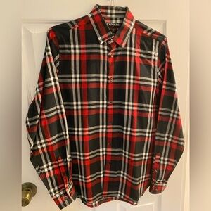 Express Men’s L/S Button Down, Size S, Black/Red/White Plaid